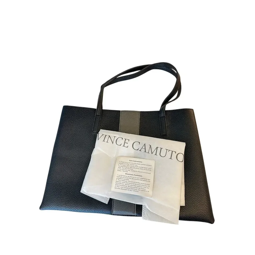 Vince Camuto Pebbled Leather Colorblock Tote Bag Black Gray